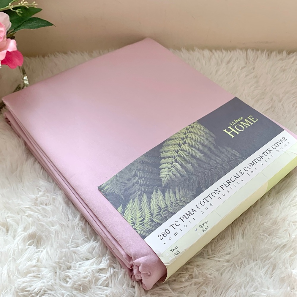 NEW LL Bean Pima Cotton Percale Duvet Comforter Cover QUEEN Pink NWT